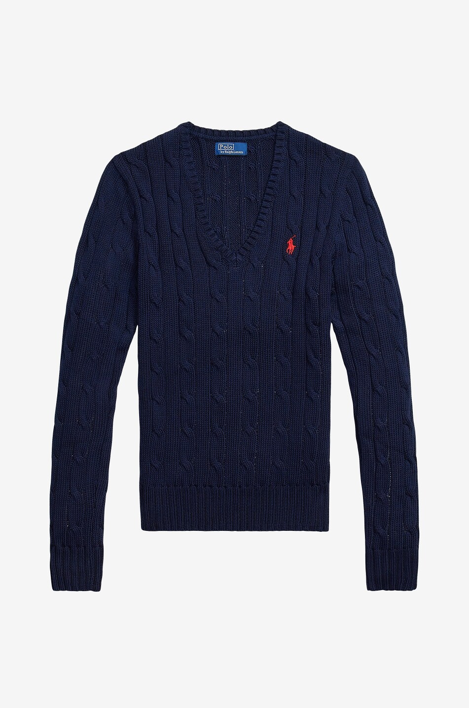 POLO RALPH LAUREN Pull torsadé en coton à col V Pony Femme BLEU FONCE 1