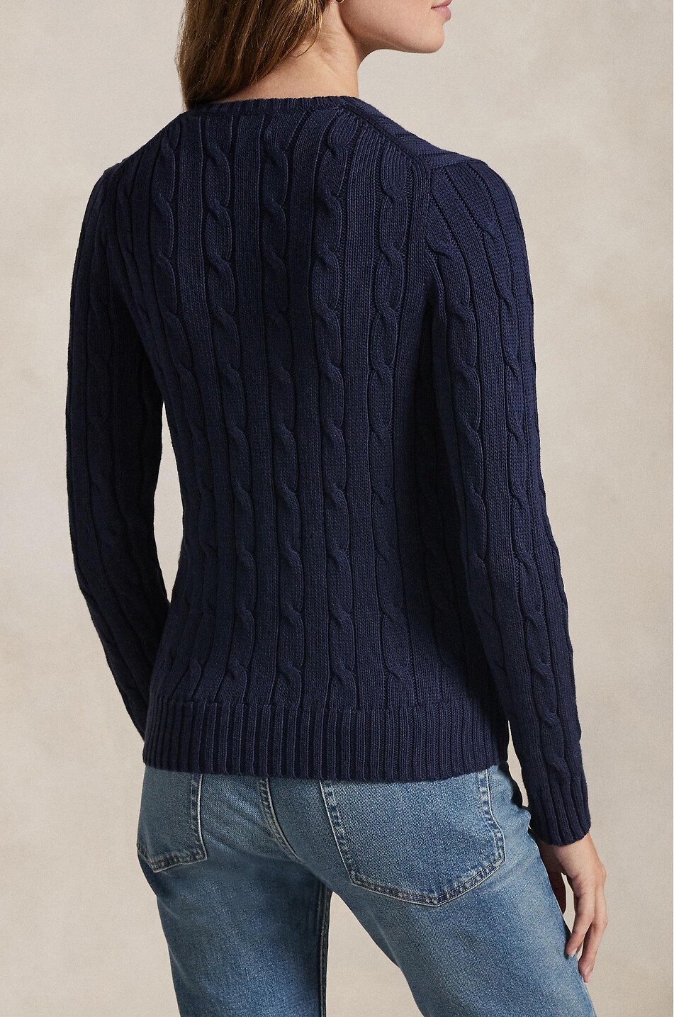 POLO RALPH LAUREN Pull torsadé en coton à col V Pony Femme BLEU FONCE 3