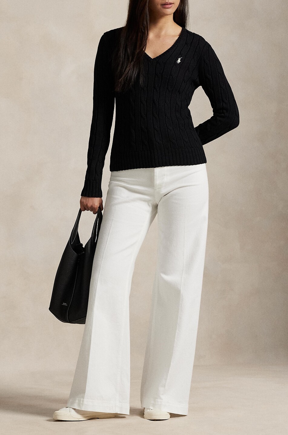 POLO RALPH LAUREN Pony cotton cable-knit V-neck jumper Women BLACK 2