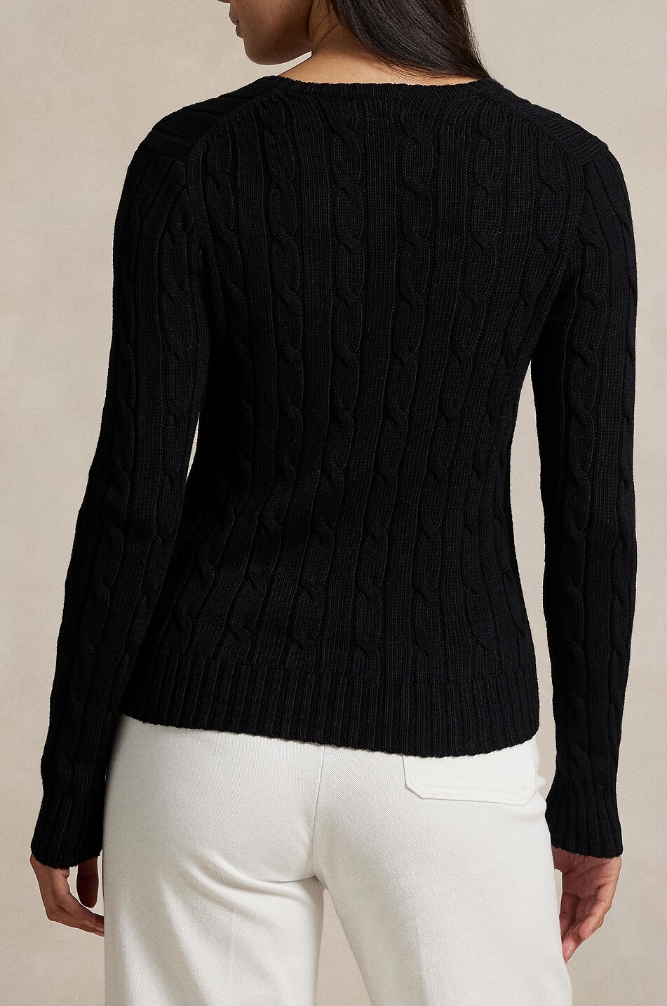POLO RALPH LAUREN Pony cotton cable-knit V-neck jumper Women BLACK 3