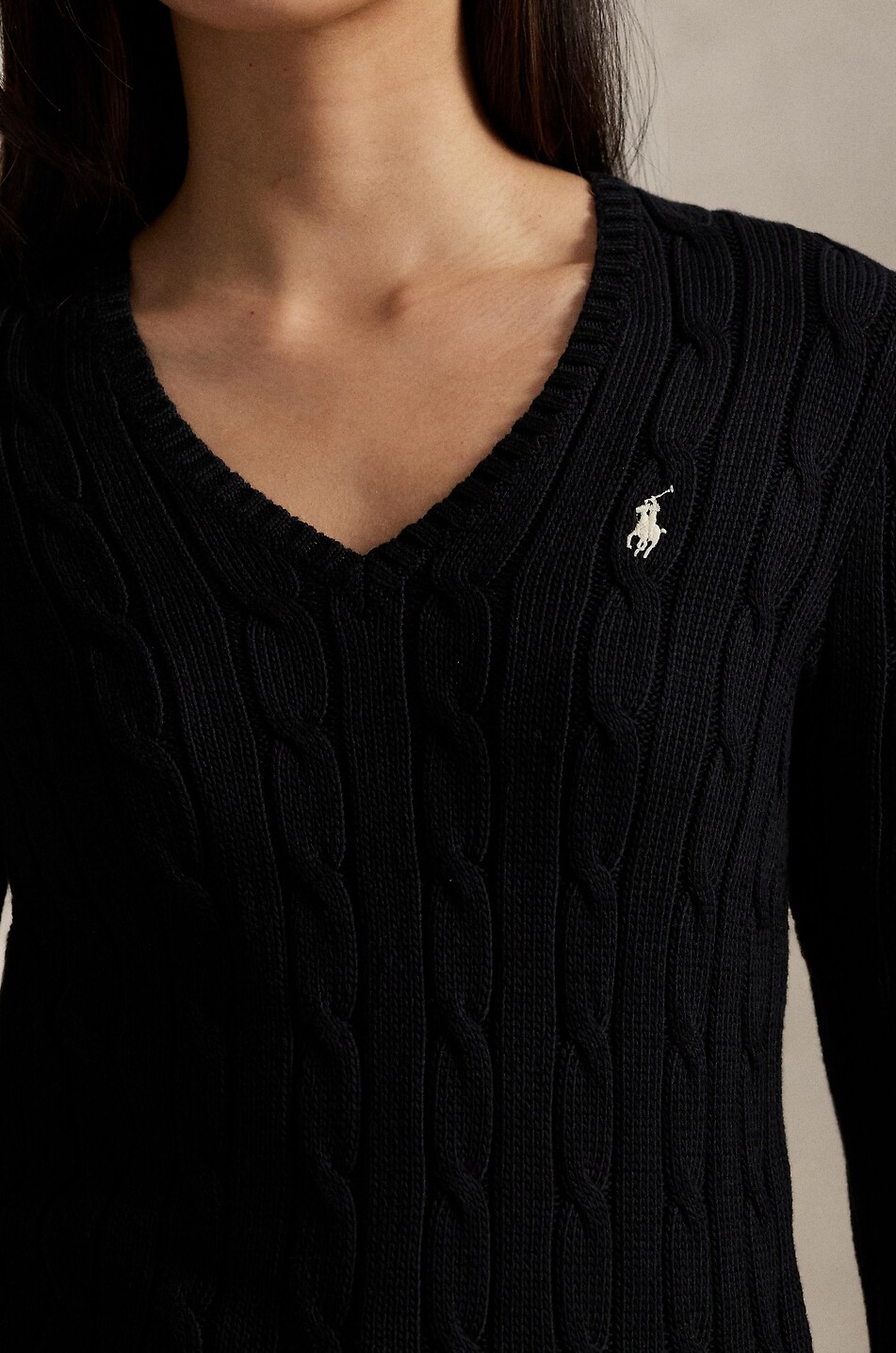POLO RALPH LAUREN Pony cotton cable-knit V-neck jumper Women BLACK 4