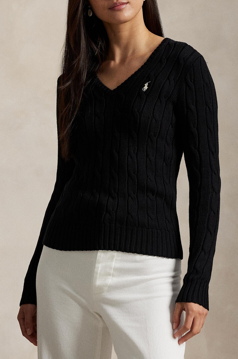 POLO RALPH LAUREN Pony cotton cable-knit V-neck jumper Women BLACK 5
