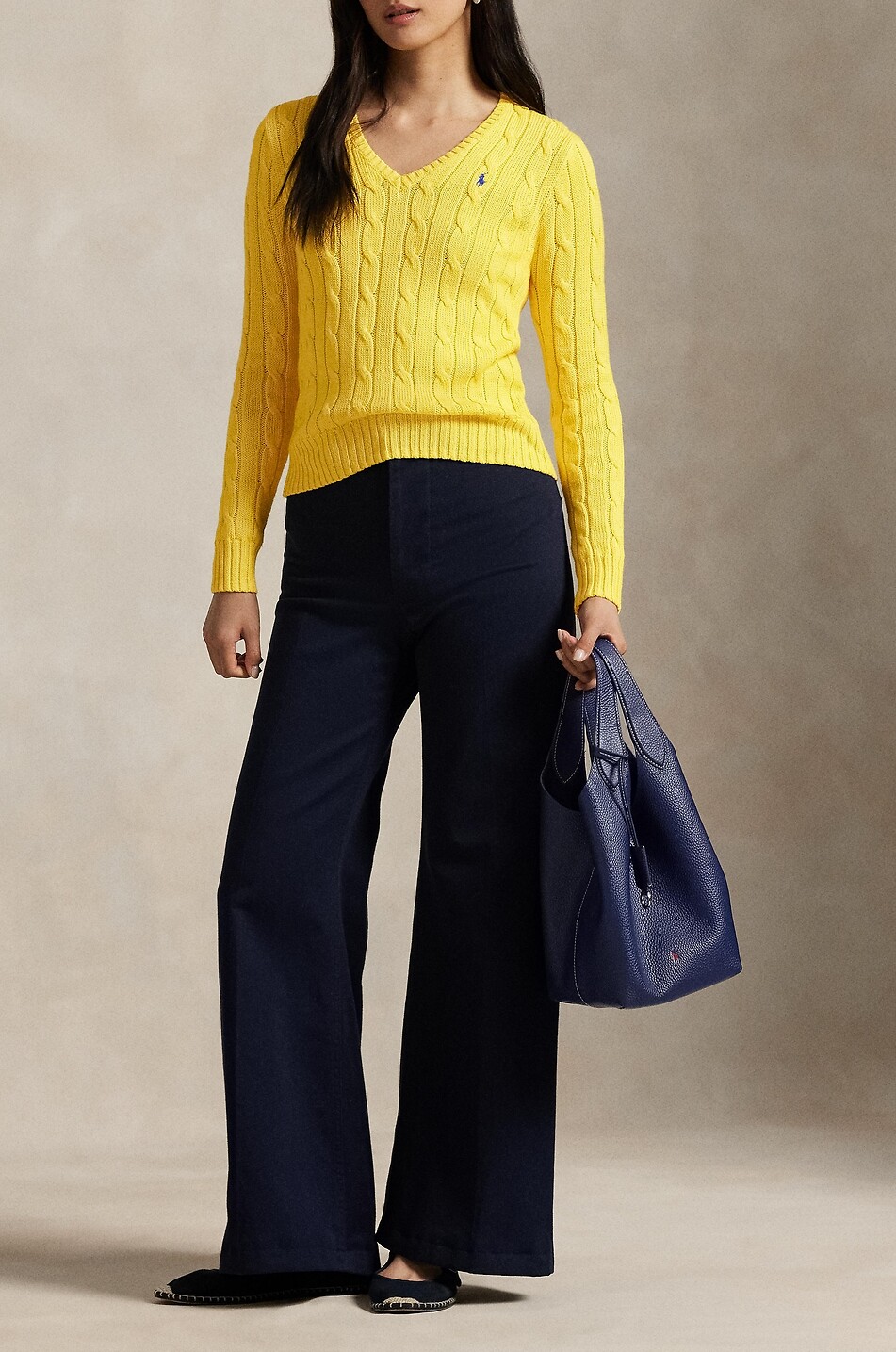 POLO RALPH LAUREN Pony V-neck cable-knit cotton jumper Women YELLOW 2