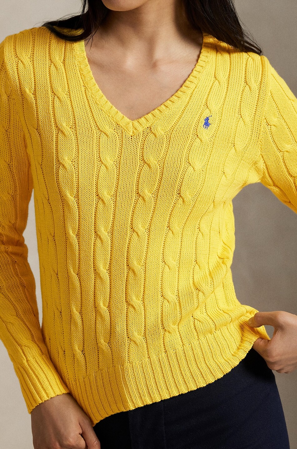 POLO RALPH LAUREN Pony V-neck cable-knit cotton jumper Women YELLOW 4