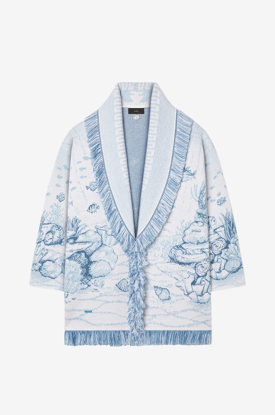 Deep In The Ocean fringed wool jacquard cardigan