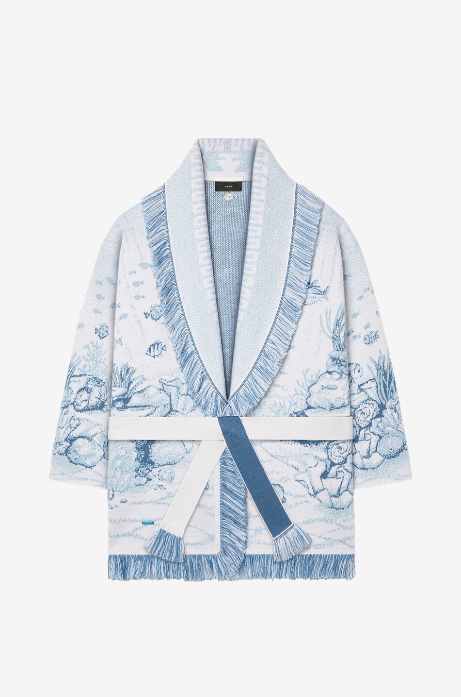 ALANUI Deep In The Ocean fringed wool jacquard cardigan Women LIGHT BLUE 3