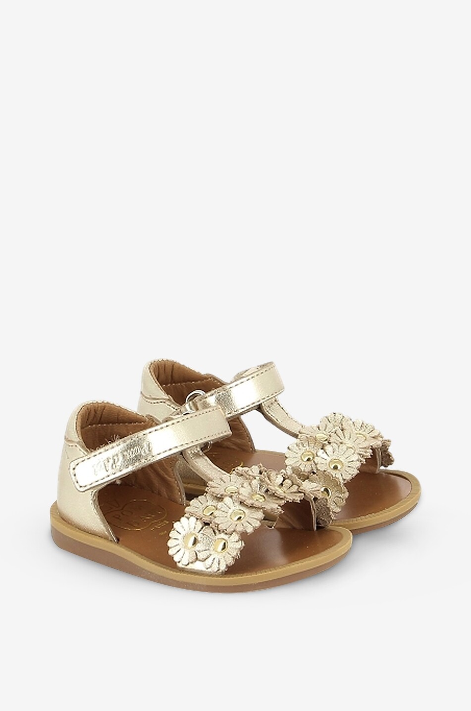 Metallic-Leder-Sandalen für Babys mit Blütenapplikation Poppy Flowers