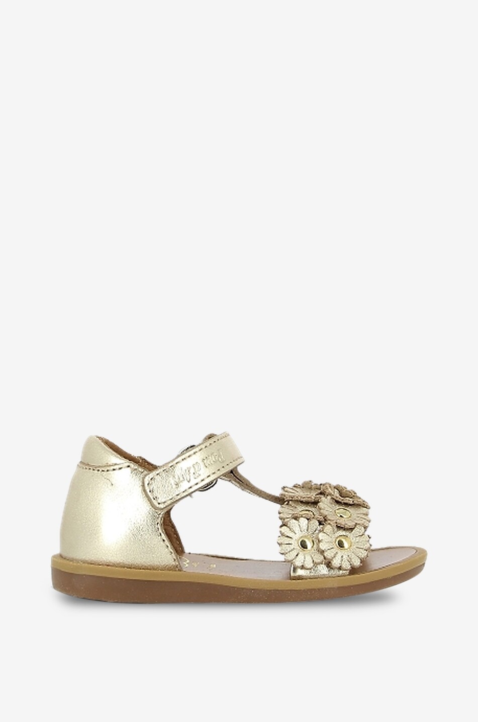 POM D'API Metallic-Leder-Sandalen für Babys mit Blütenapplikation Poppy Flowers Baby GOLDEN 2