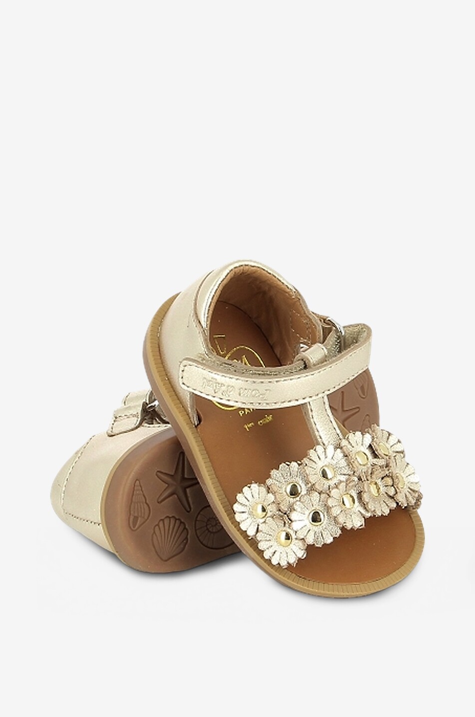 POM D'API Metallic-Leder-Sandalen für Babys mit Blütenapplikation Poppy Flowers Baby GOLDEN 3
