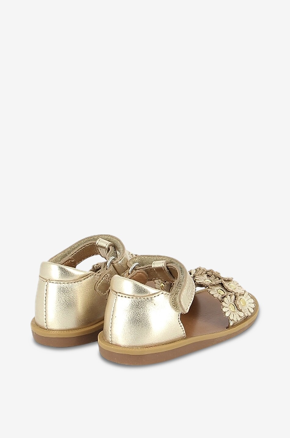 POM D'API Metallic-Leder-Sandalen für Babys mit Blütenapplikation Poppy Flowers Baby GOLDEN 4