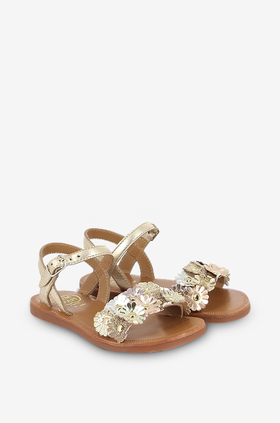 POM D'API Plagette Multi Flo girls' metallic leather flat sandals Girl GOLDEN 1