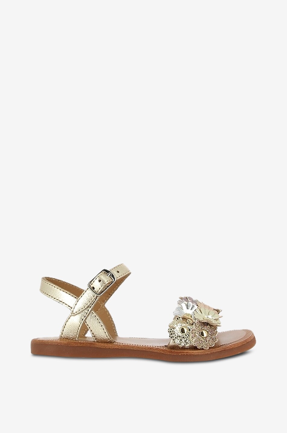 POM D'API Plagette Multi Flo girls' metallic leather flat sandals Girl GOLDEN 2