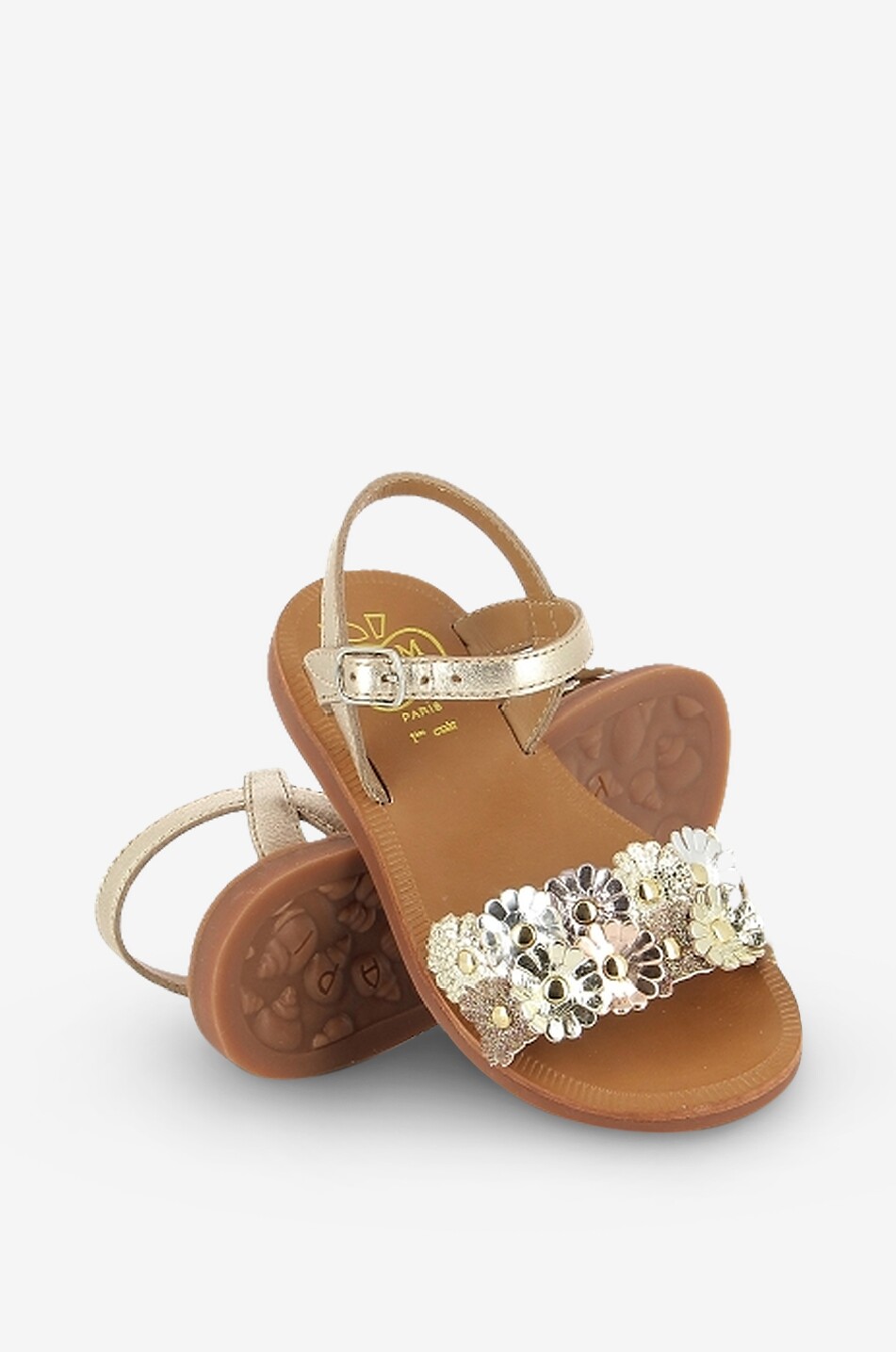 POM D'API Plagette Multi Flo girls' metallic leather flat sandals Girl GOLDEN 3