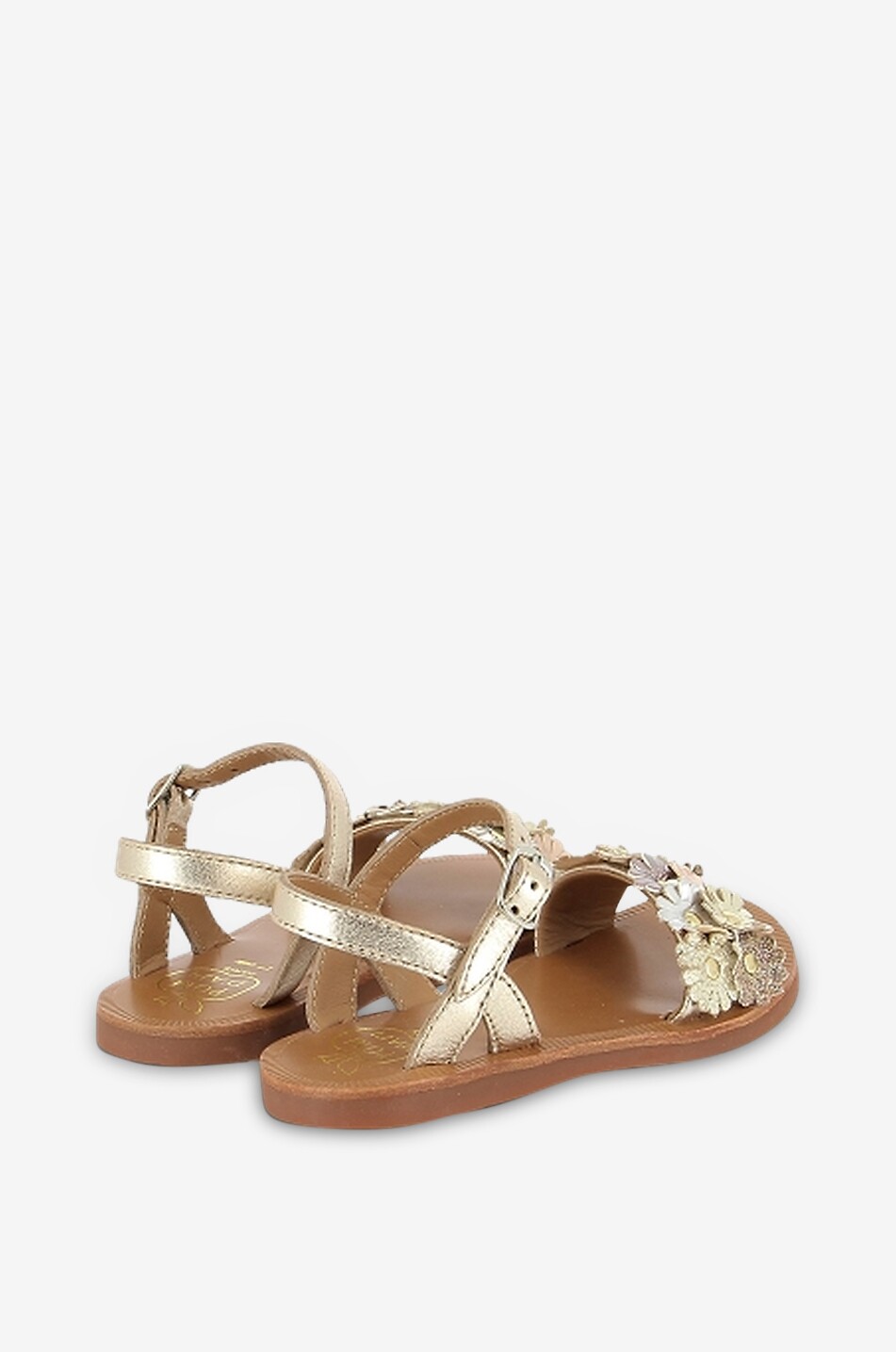 POM D'API Plagette Multi Flo girls' metallic leather flat sandals Girl GOLDEN 4