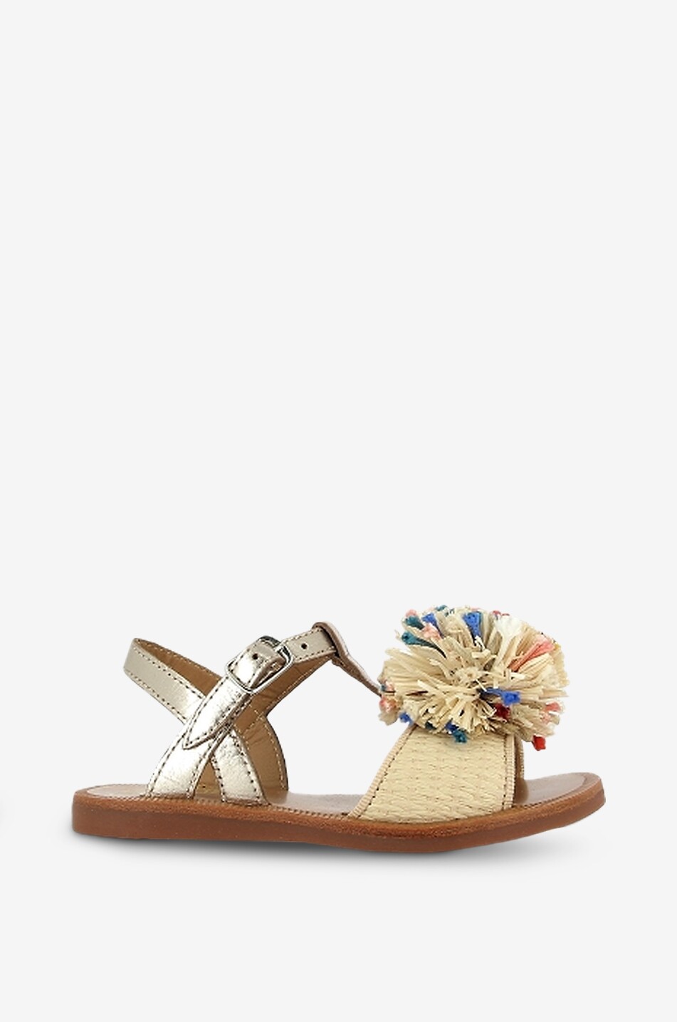 POM D'API Flache Mädchen-Sandalen aus Metallic-Leder und Bast Oro Pala-Crema Mädchen GOLDEN 2