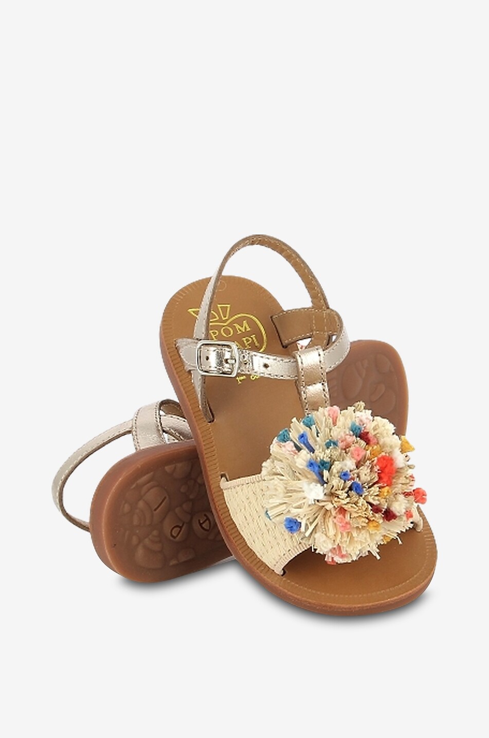 POM D'API Flache Mädchen-Sandalen aus Metallic-Leder und Bast Oro Pala-Crema Mädchen GOLDEN 3