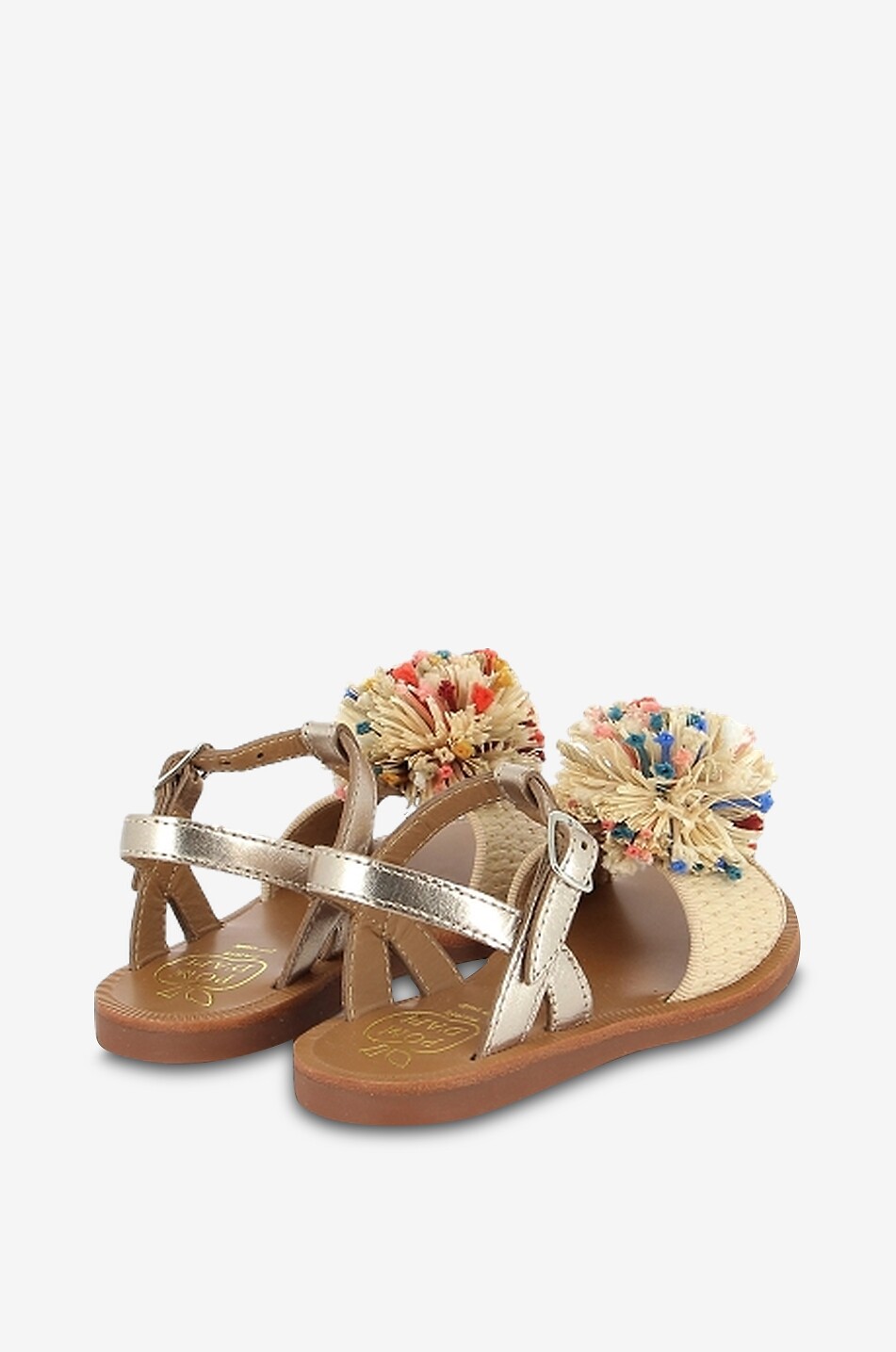 POM D'API Flache Mädchen-Sandalen aus Metallic-Leder und Bast Oro Pala-Crema Mädchen GOLDEN 4