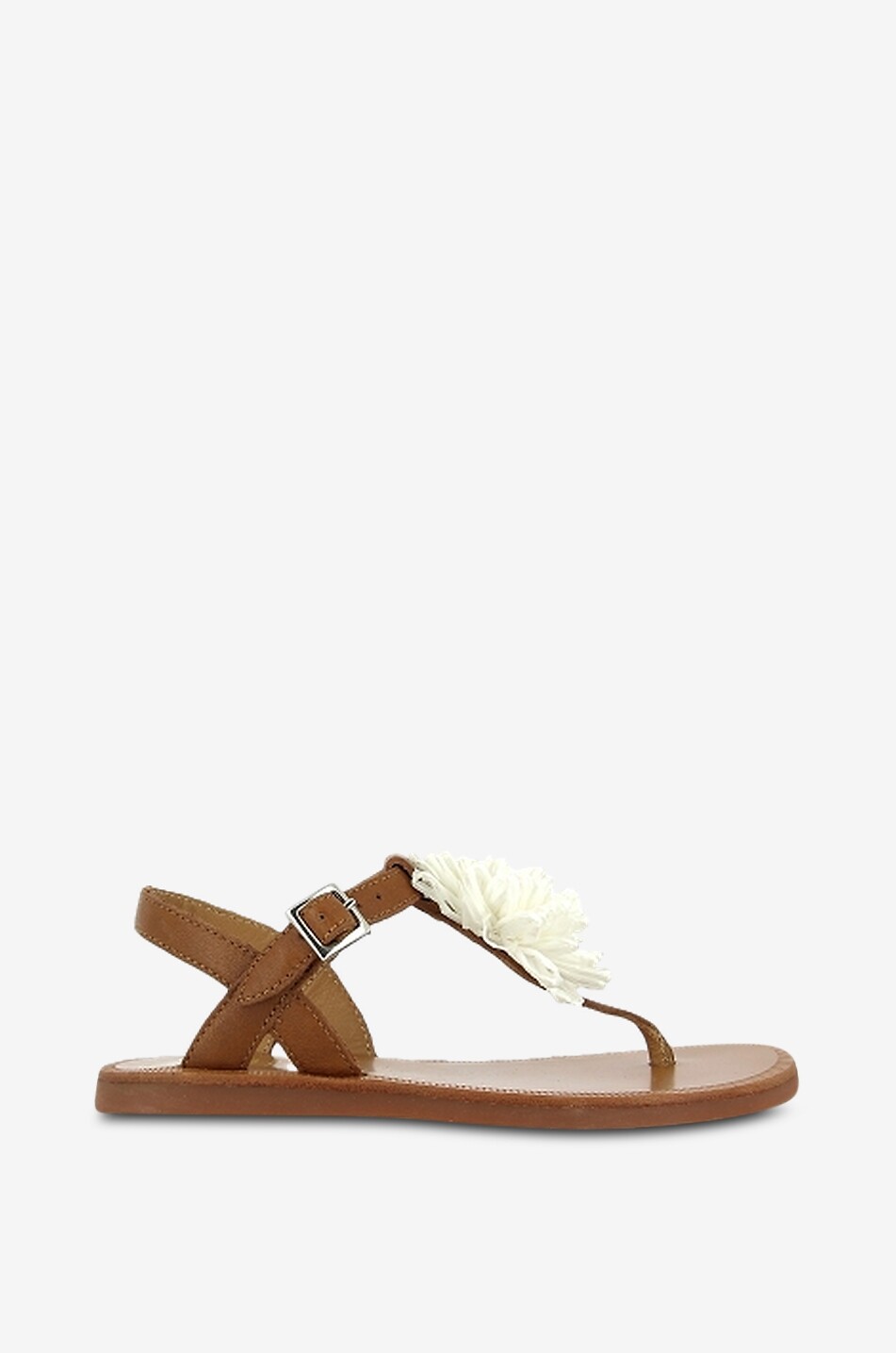 POM D'API Plagette Thong Raphia leather ankle strap girls sandals Girl BROWN 2