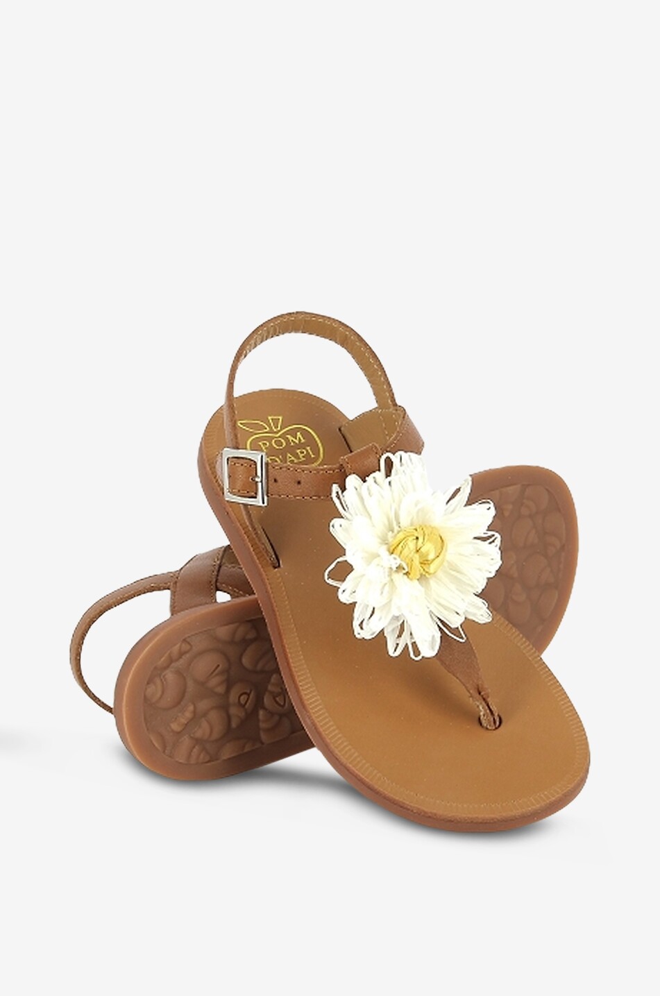 POM D'API Plagette Thong Raphia leather ankle strap girls sandals Girl BROWN 3