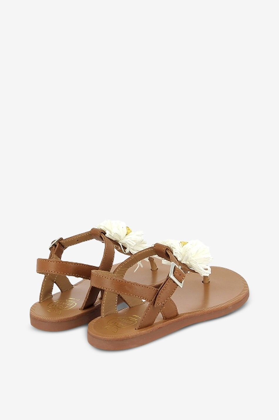 POM D'API Plagette Thong Raphia leather ankle strap girls sandals Girl BROWN 4