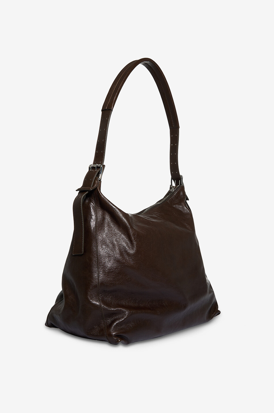 LEMAIRE Sac porté épaule rectangulaire en cuir brillant Homme MARRON FONCÉ 2