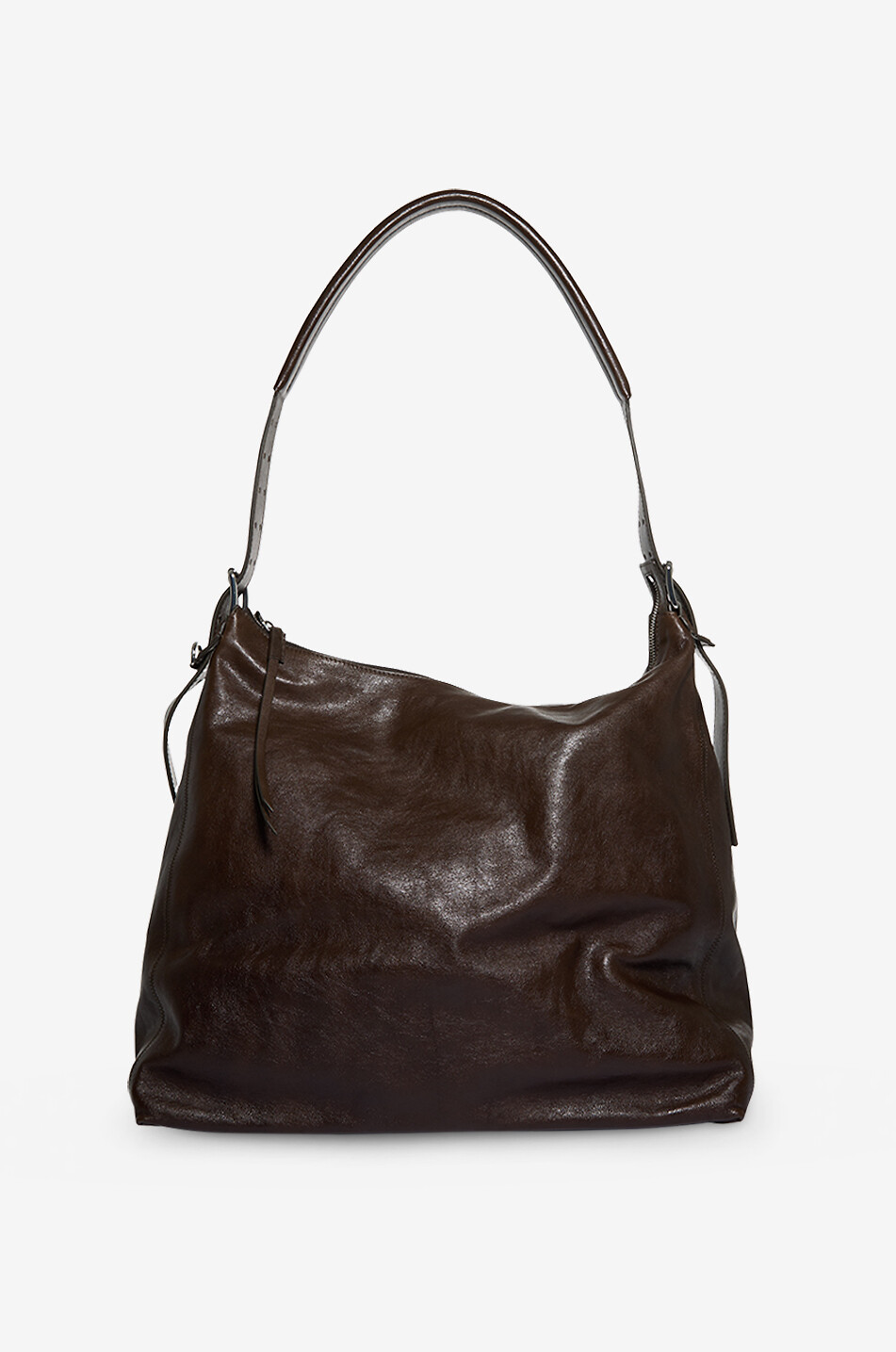 LEMAIRE Sac porté épaule rectangulaire en cuir brillant Homme MARRON FONCÉ 3