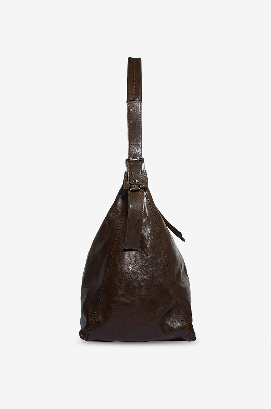 LEMAIRE Sac porté épaule rectangulaire en cuir brillant Homme MARRON FONCÉ 4