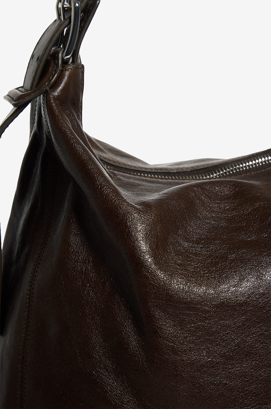 LEMAIRE Sac porté épaule rectangulaire en cuir brillant Homme MARRON FONCÉ 5