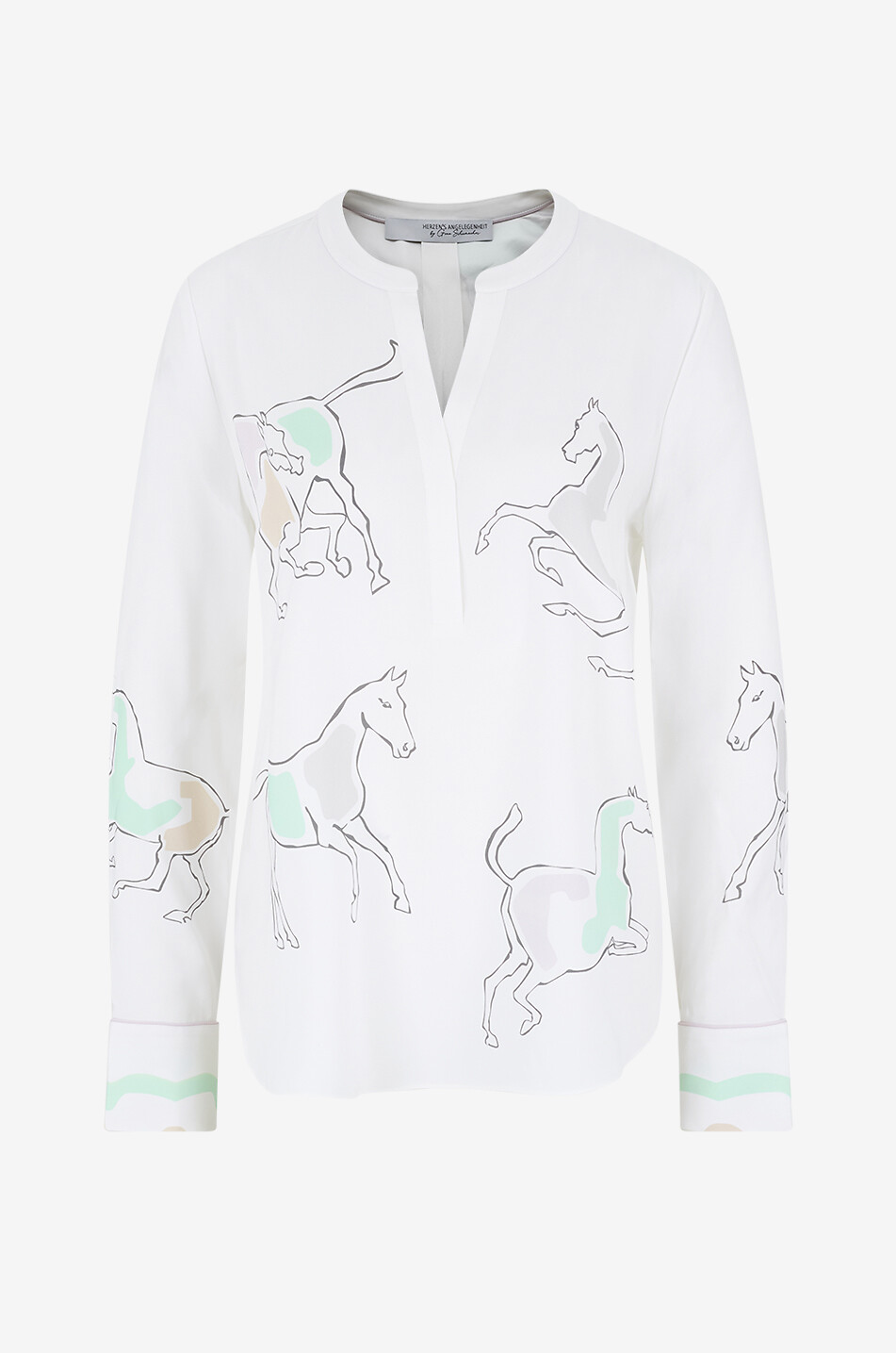 Horses Gina S printed silk crepe V-neck blouse