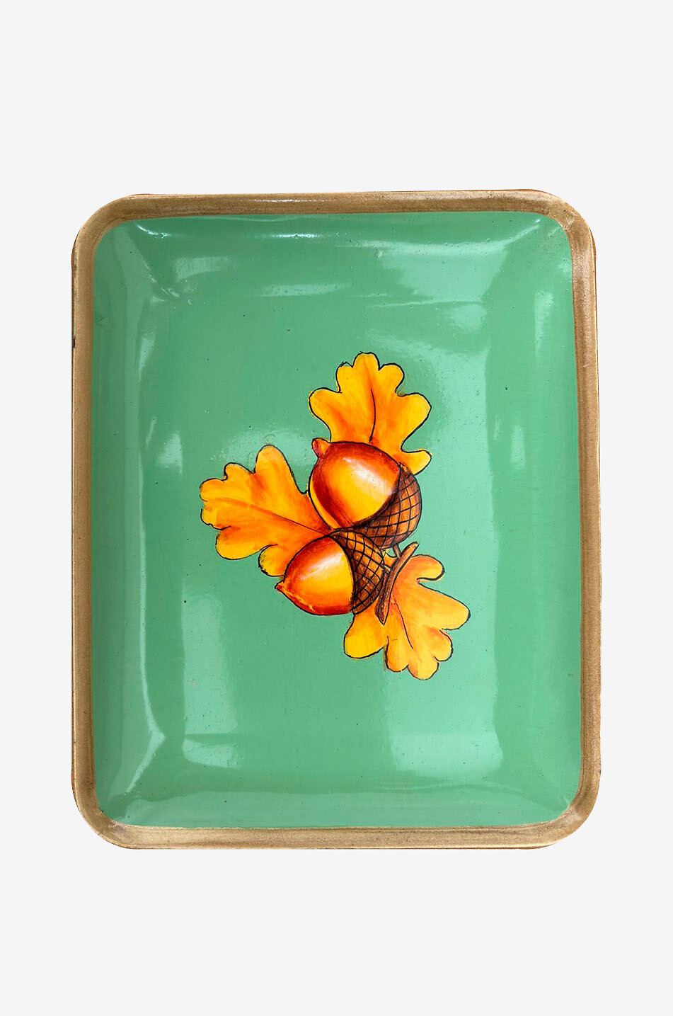 LES OTTOMANS Bemaltes rechteckiges Ablagetablett aus Eisen Eicheln Haus GRÜN 1