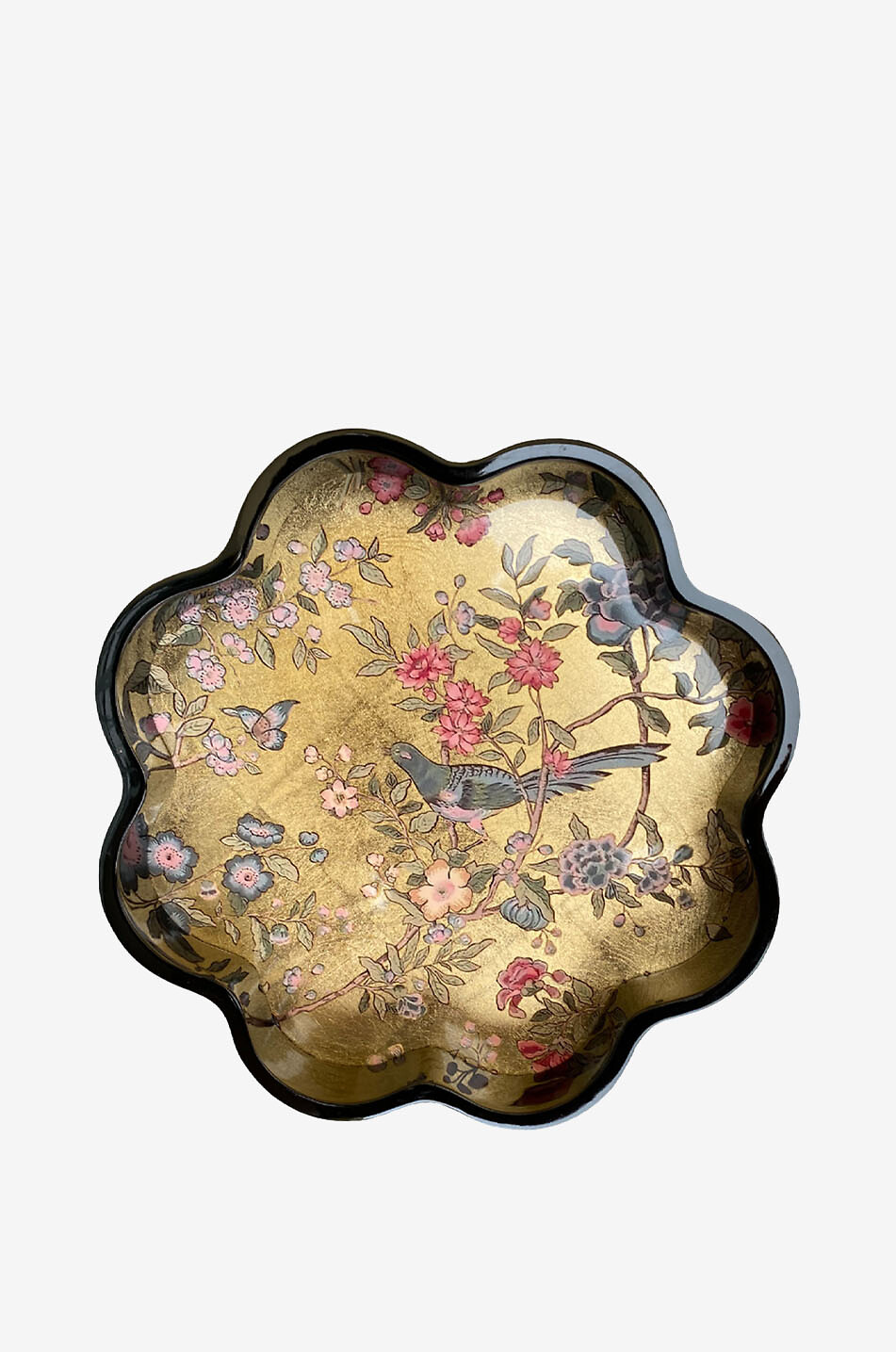 Blumenförmiges Lack-Tablett mit japanischen Motiven - D23