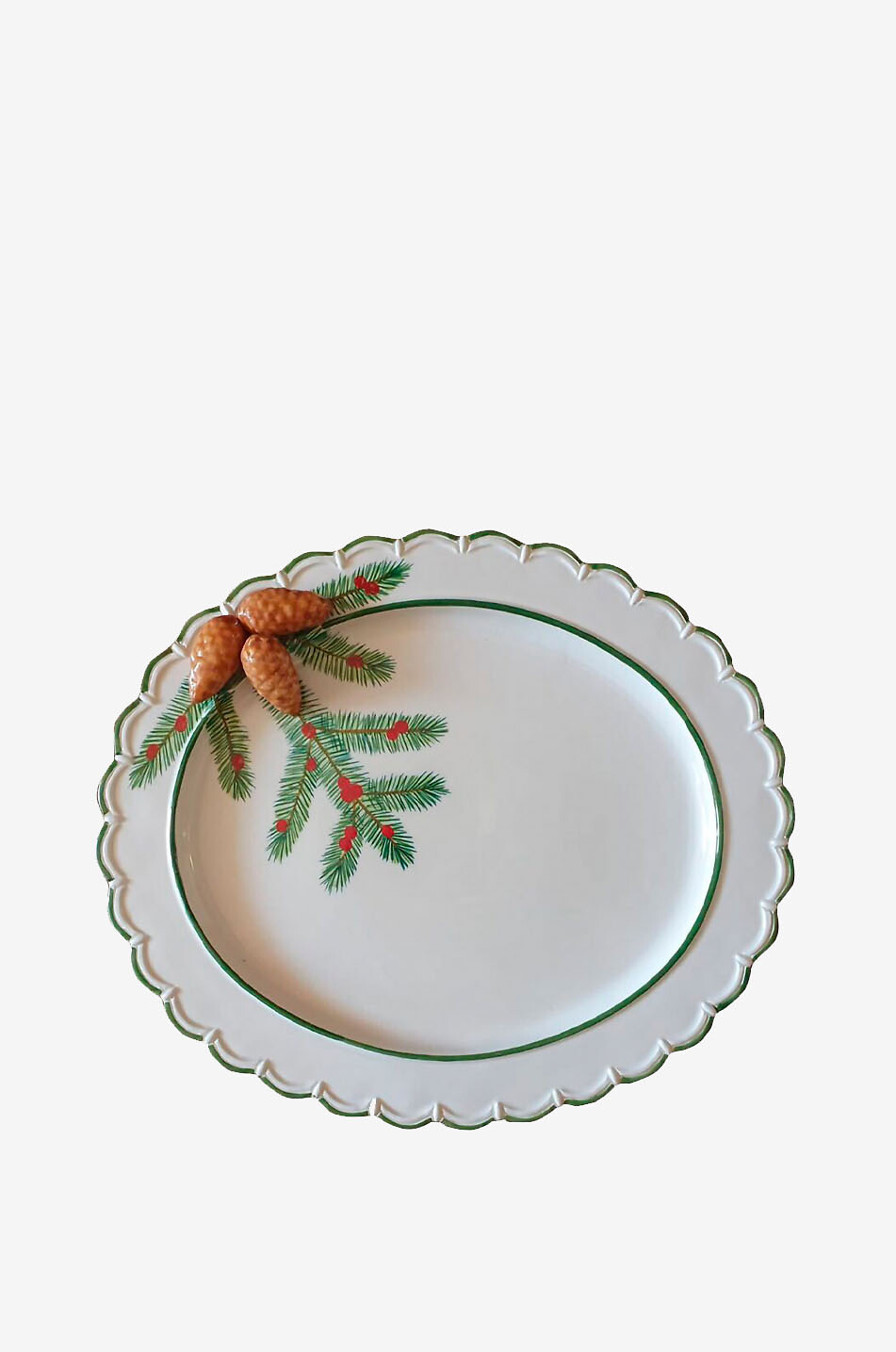 LES OTTOMANS Fir tree and pine cone painted round ceramic dish - D41 Home WHITE 1