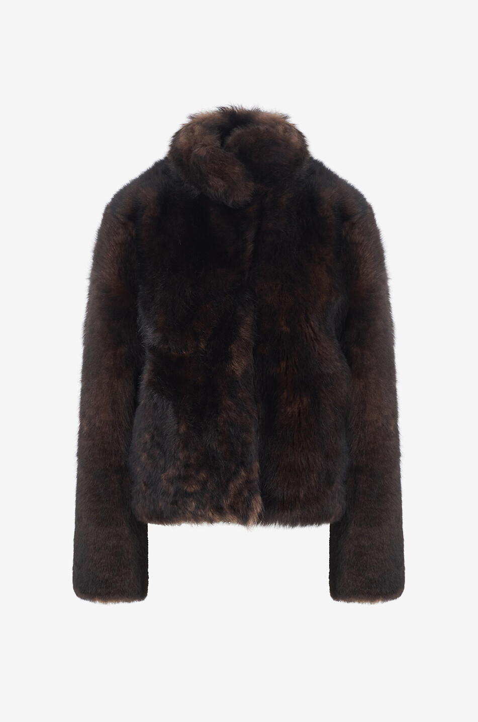 TOTEME Silky shearling high-neck short coat Women DARK BROWN 1