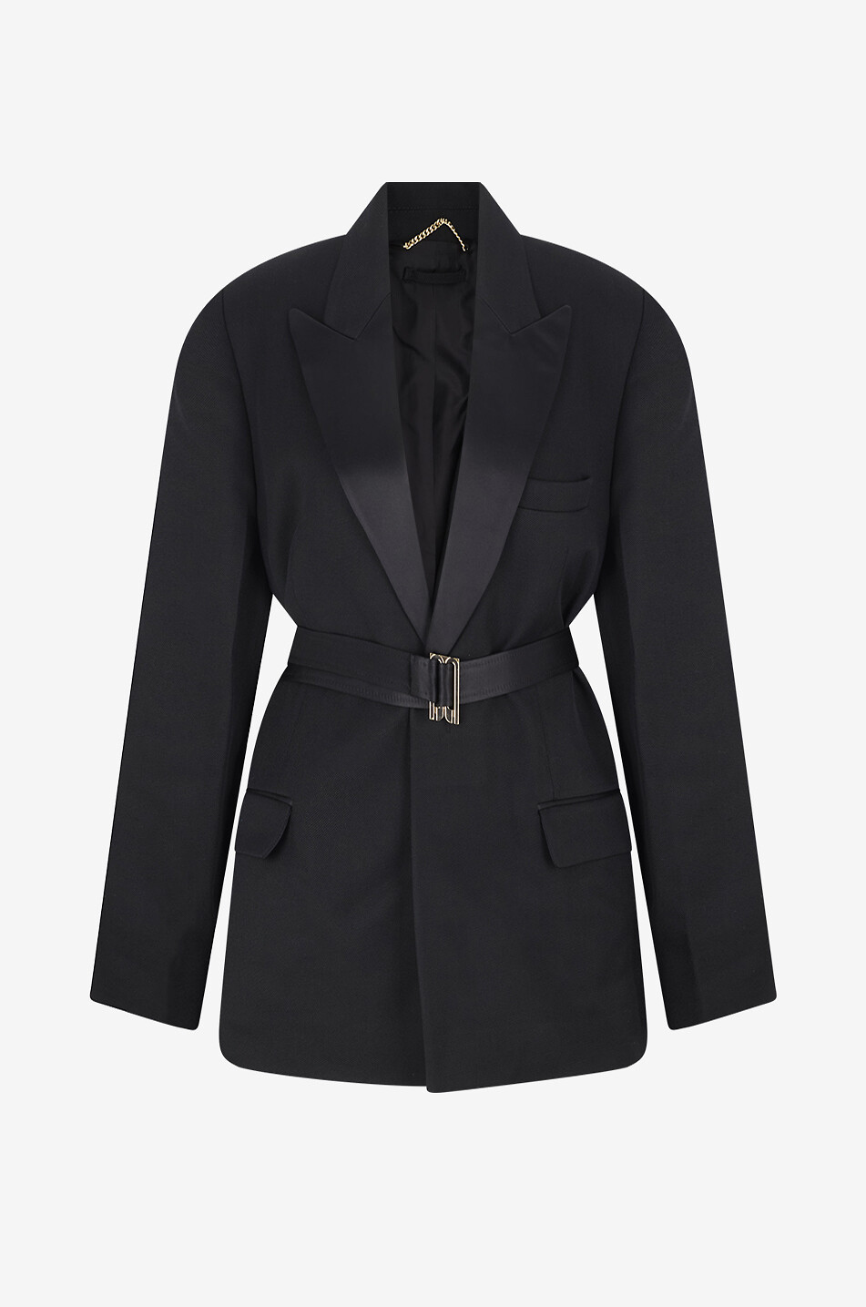 Wool blazer with utility belt and satin detailing