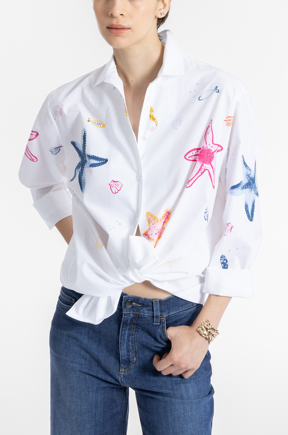 YC MILANO Printed popeline cotton shirt Women MULTI COLOURED 4
