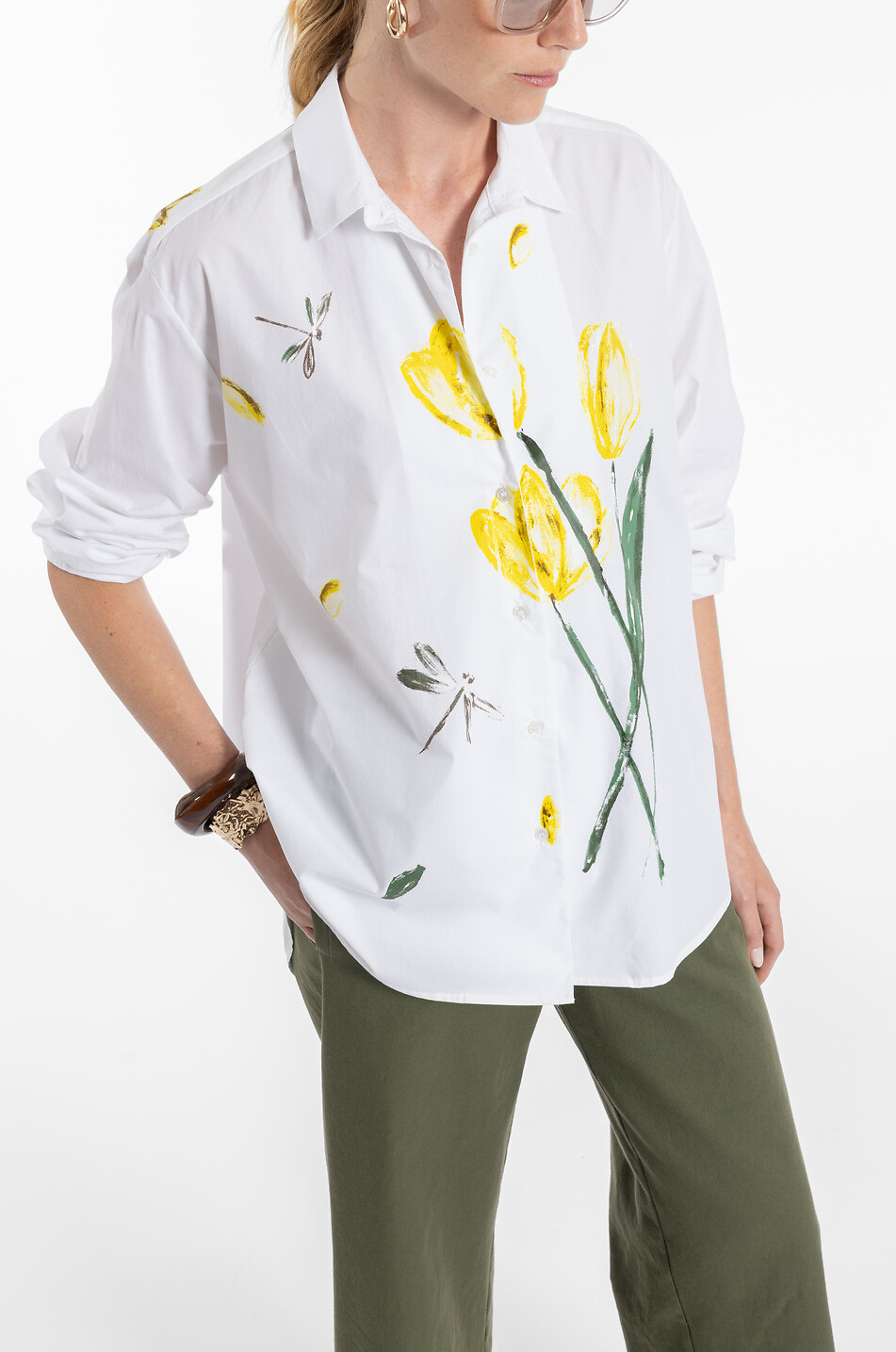 YC MILANO Ausgestelltes Hemd mit floralem Print aus Baumwollpopeline Damen GELB 3