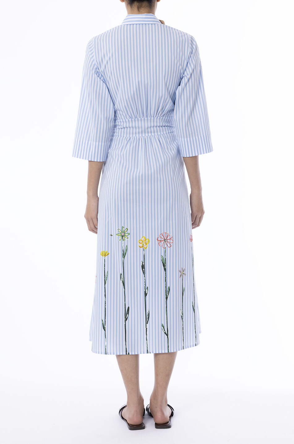 YC MILANO Midi-Hemdblusenkleid mit Gürtel aus Baumwollpopeline Damen HELLBLAU 4