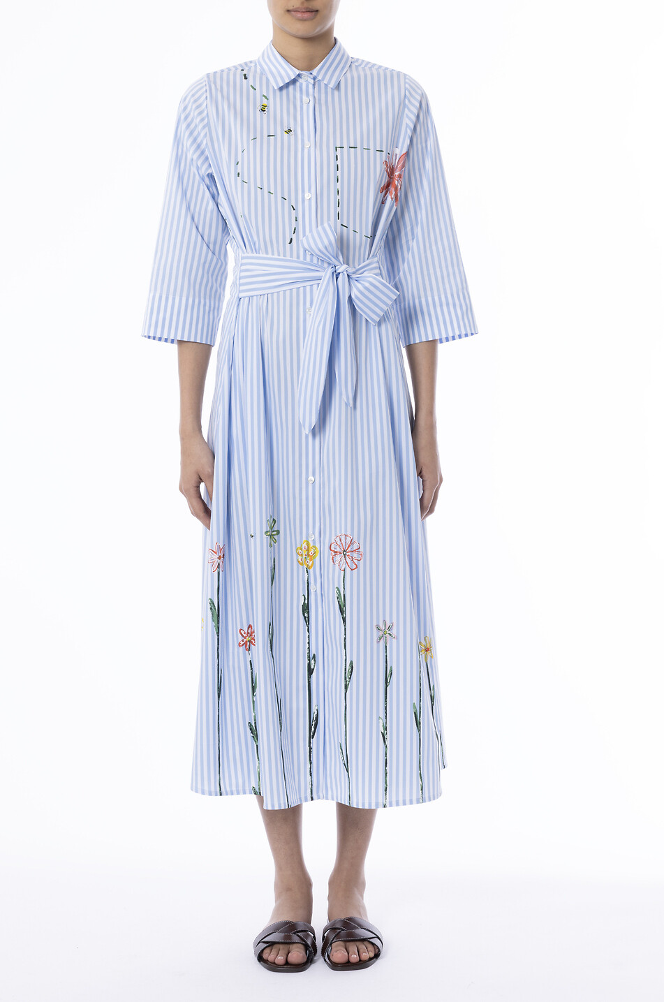 YC MILANO Midi-Hemdblusenkleid mit Gürtel aus Baumwollpopeline Damen HELLBLAU 3