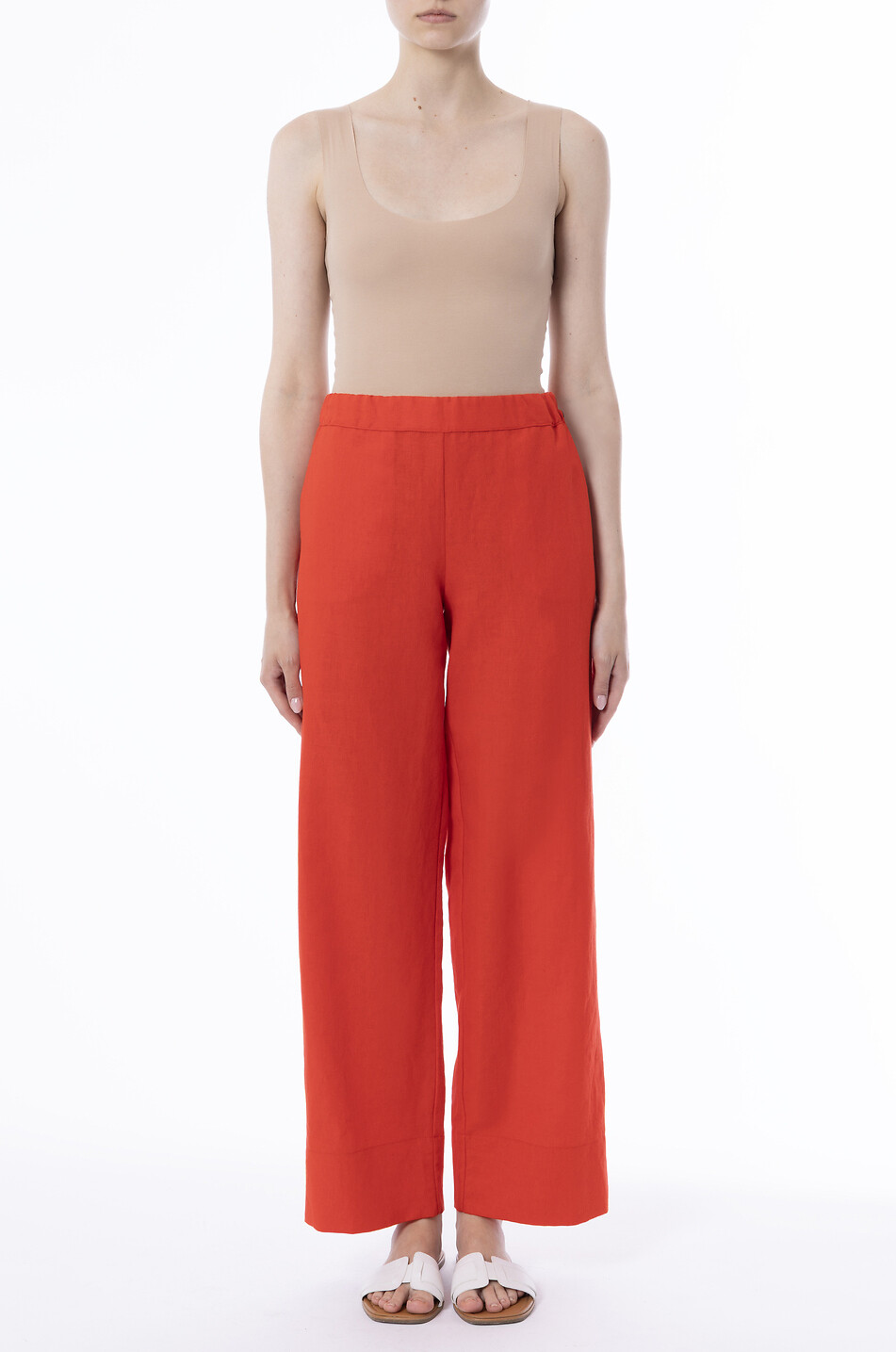 YC MILANO Wide-leg straight linen trousers Women RED 3
