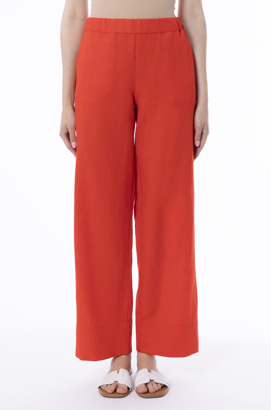 YC MILANO Wide-leg straight linen trousers Women RED 4