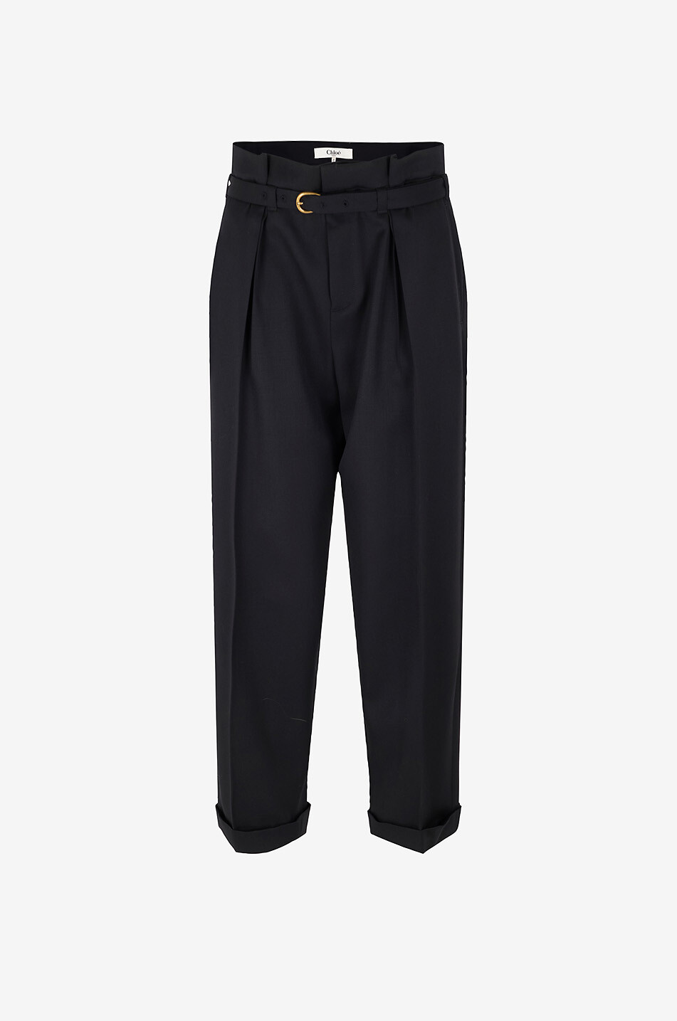 CHLOE Grain-de-poudre wool high-rise pleated wide-leg trousers Women BLACK 1