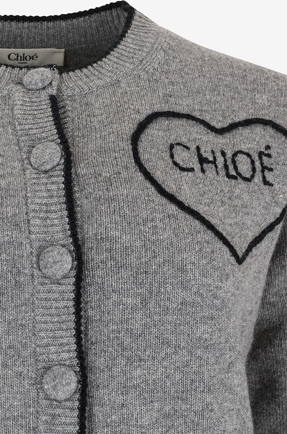 CHLOE Encoeur wool and cashmere crewneck cardigan Women GREY 3