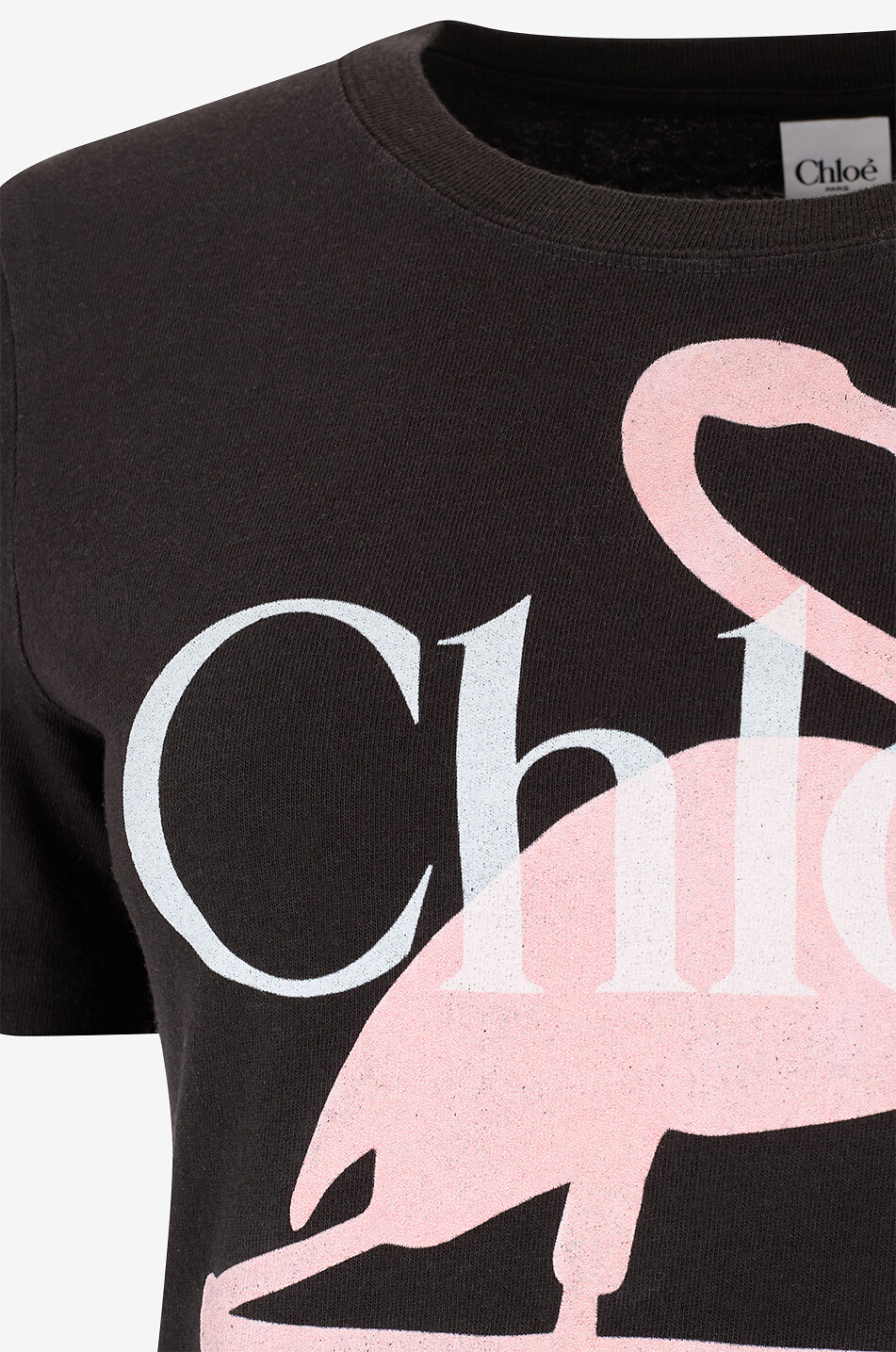 Logo Flamingo jersey round-neck T-shirt - CHLOE - BLACK - Bongénie