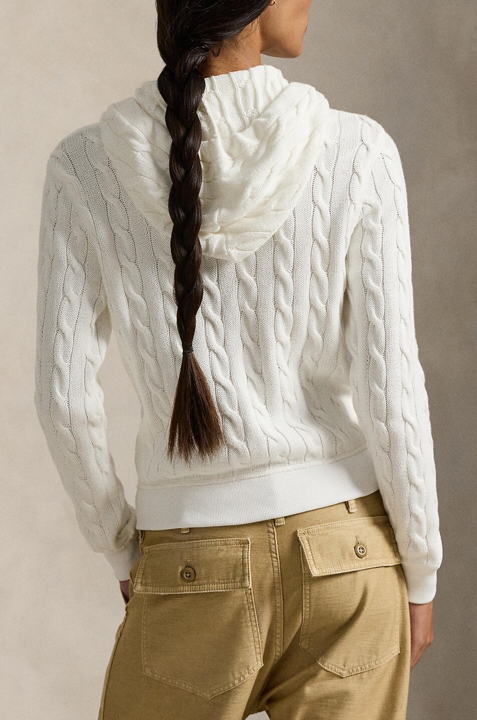 POLO RALPH LAUREN Cardigan torsadé zippé à capuche en coton Pony Femme BLANC 2