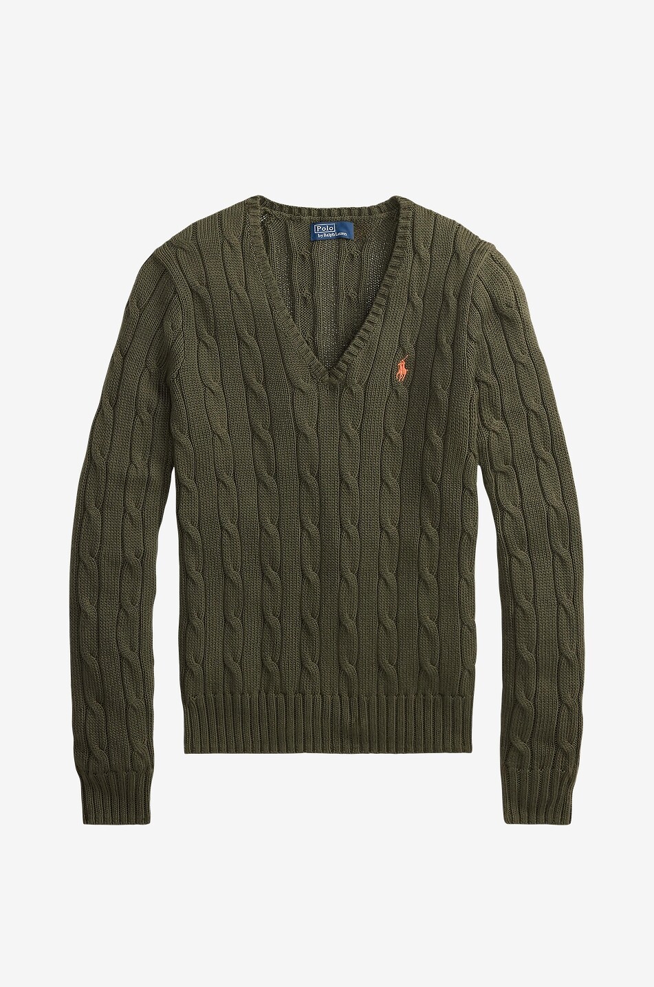 POLO RALPH LAUREN Pony V-neck cable-knit cotton jumper Women DARK GREEN 1