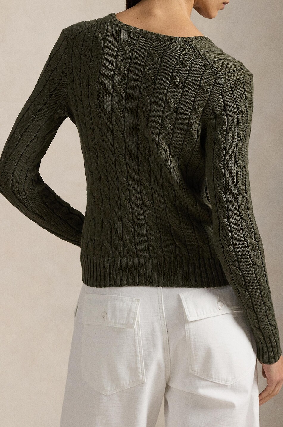 POLO RALPH LAUREN Pony V-neck cable-knit cotton jumper Women DARK GREEN 3