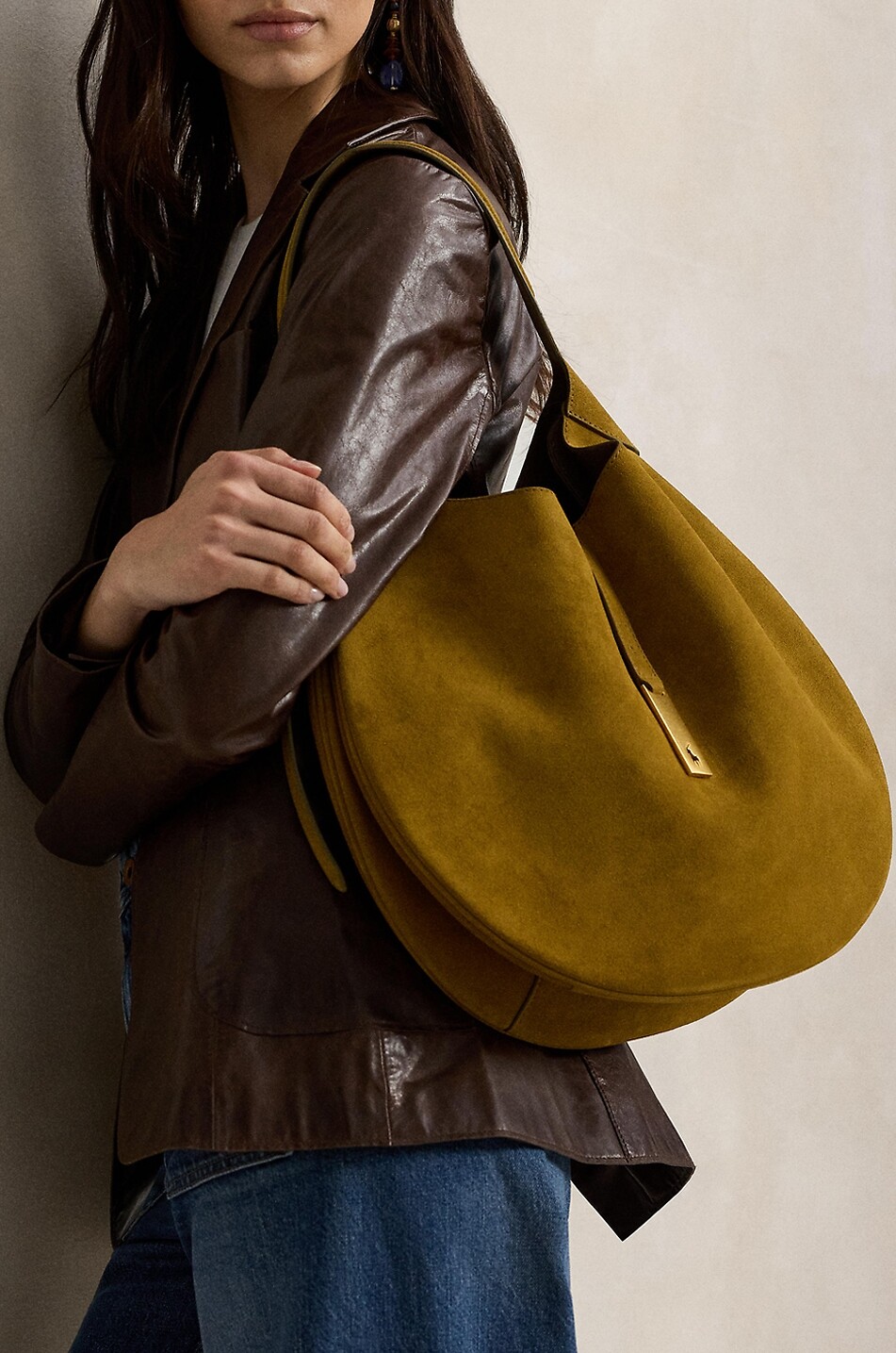 POLO RALPH LAUREN Sac porté épaule en daim Shoulder Polo ID Medium Femme CAMEL 4
