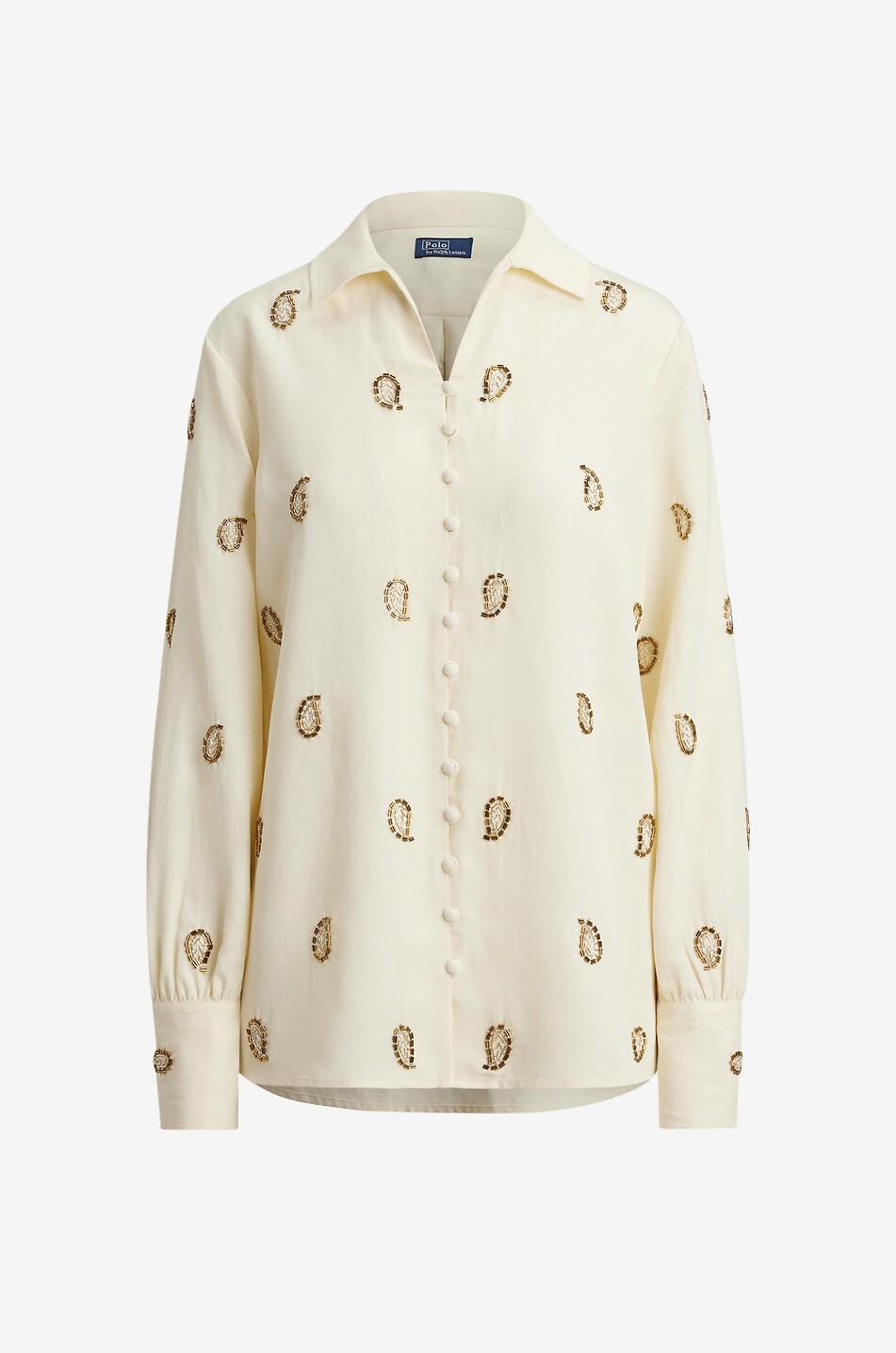 POLO RALPH LAUREN Paisley-beaded lyocell and linen shirt Women EGGSHELL 1