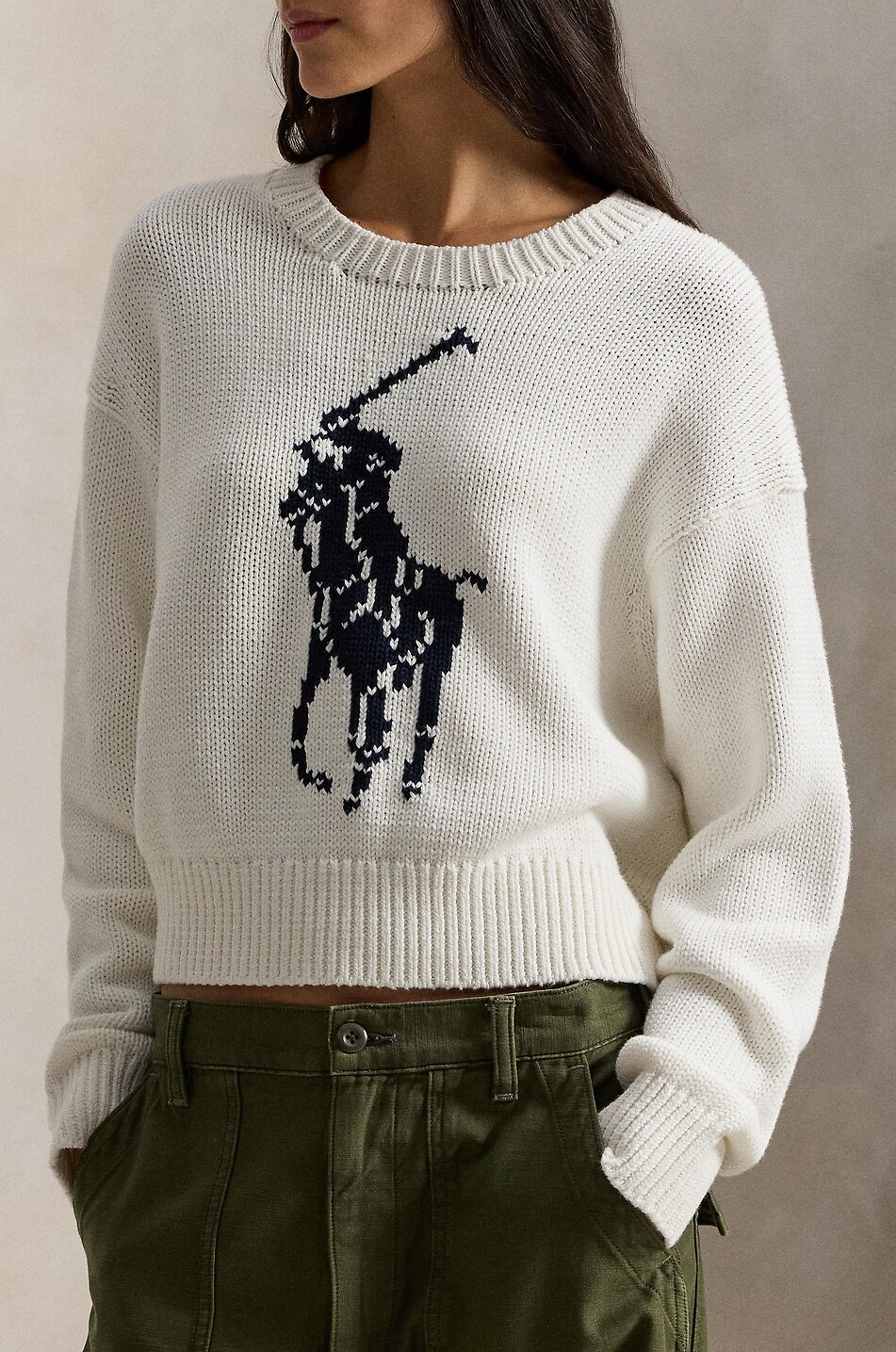 POLO RALPH LAUREN Jacquard-Pullover im Boxy-Schnitt aus Baumwolle Big Pony Damen WEISS 5