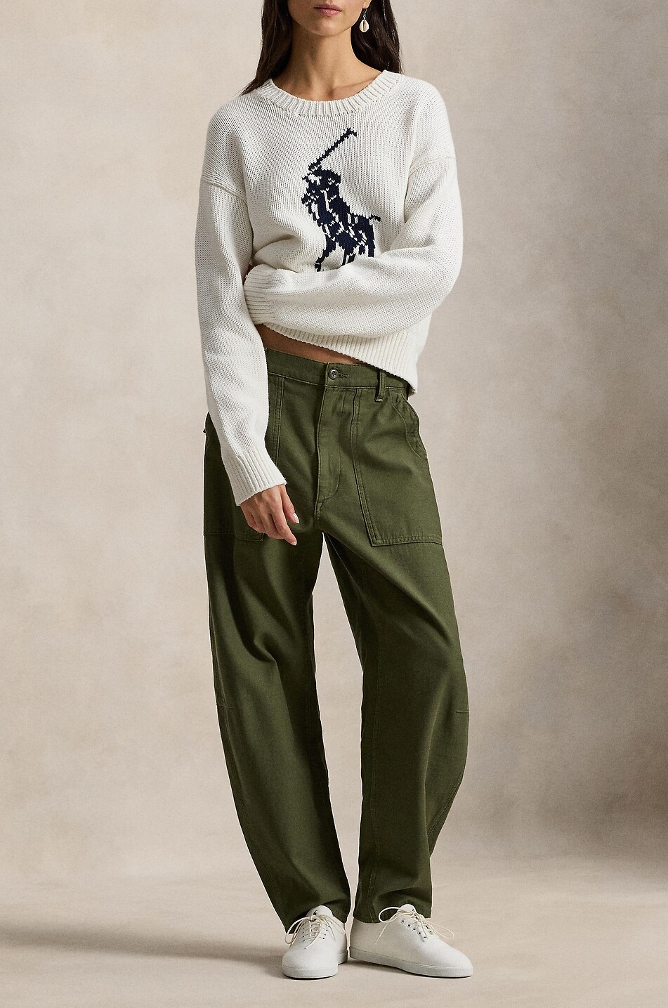 POLO RALPH LAUREN Jacquard-Pullover im Boxy-Schnitt aus Baumwolle Big Pony Damen WEISS 2